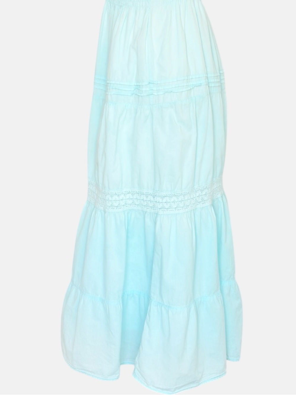 90s Maxi Babydoll Tiered Dress M Lace Trim Costal Cowgirl  Prairie Icy  Blue - Picture 9 of 12